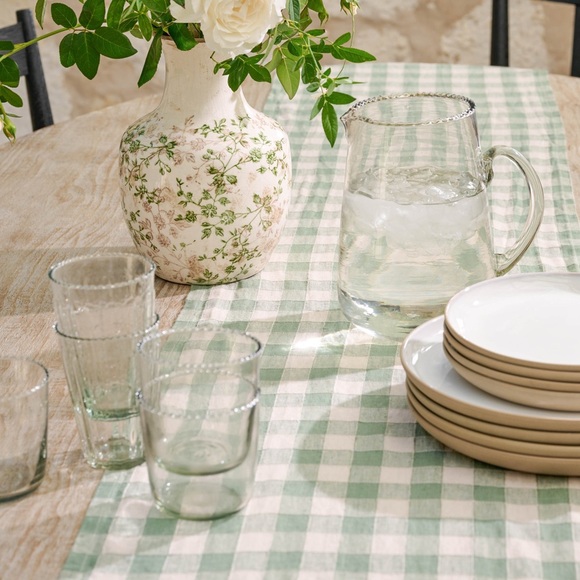 Magnolia Green Gingham Linen Table Runner - Picture 1 of 17